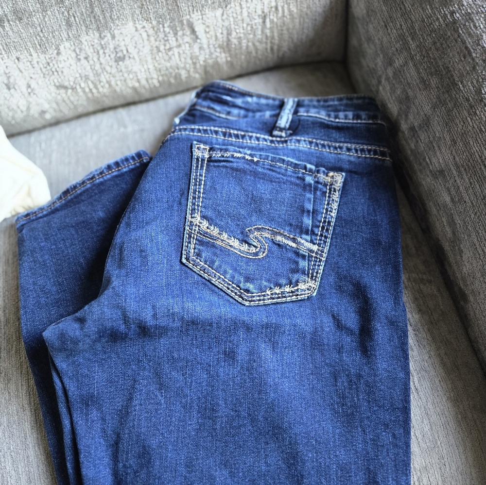 Silver Jeans Dark Blue Straight Leg Cropped Women's Jeans